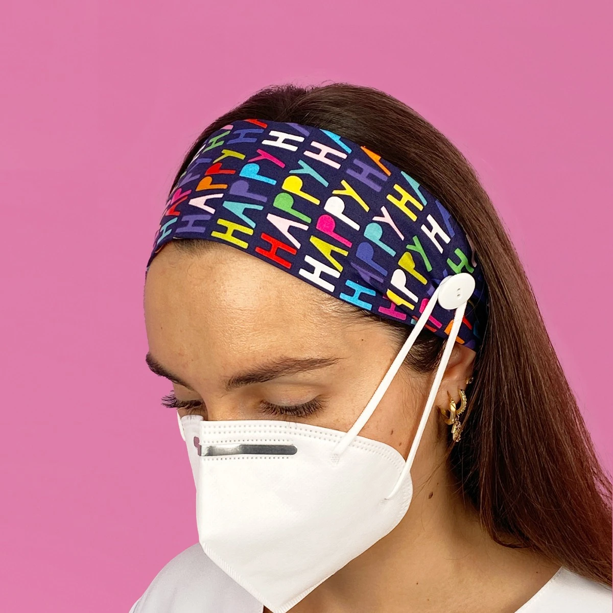 Diadema Con Botón Estampado - Happy 1 Diadema Con Botón Estampado - Happy