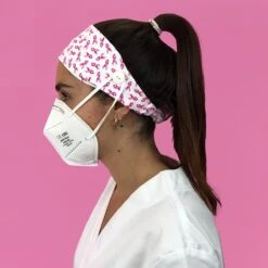 Diadema Con Botón Estampado - Lazos Rosas Cáncer De Mama