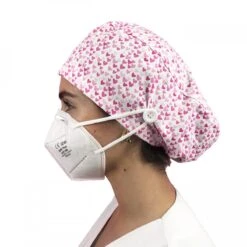 Gorro Pelo Largo Con Botones - Corazones Rosa Sobre Blanco